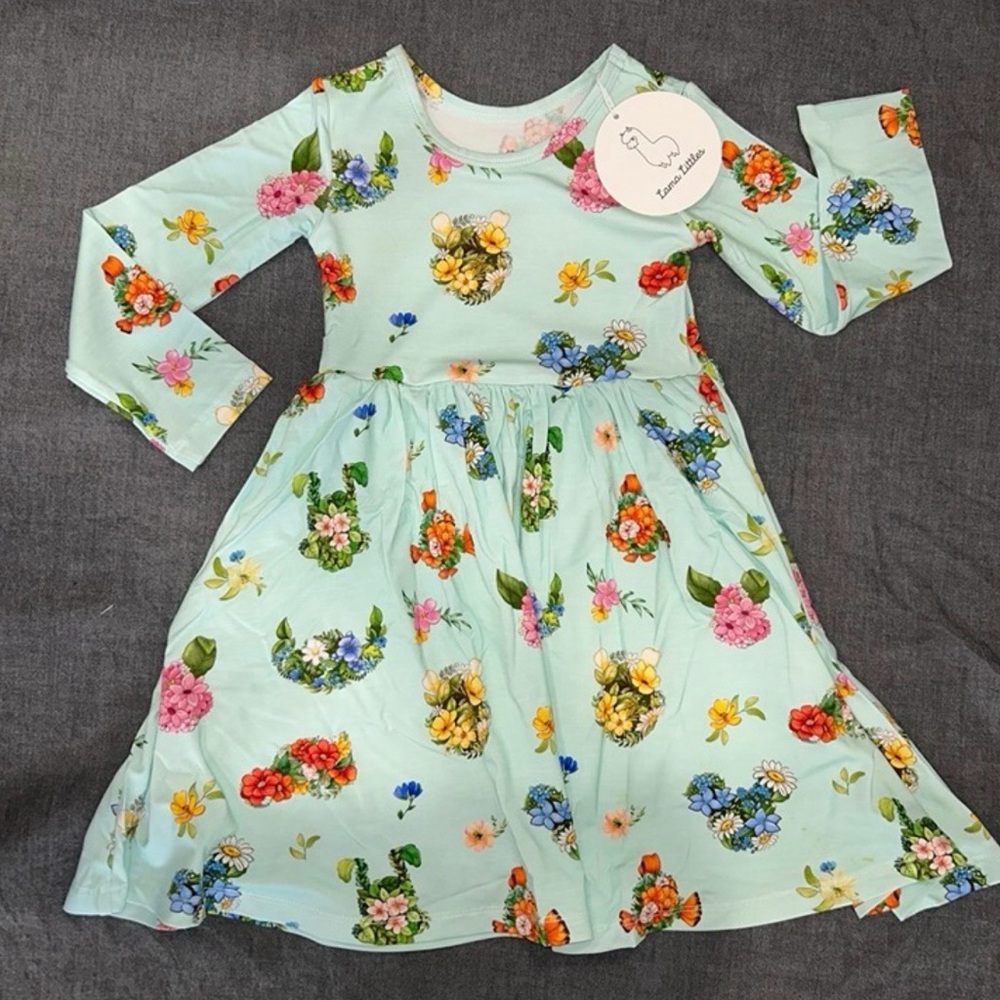 Lama Littles Topiary Friends Long Sleeve Bamboo Twirl Dress - 4T